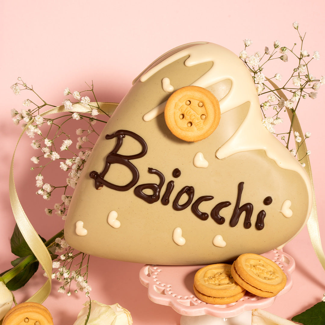 CUORE CIOCCOLATO AL PISTACCHIO CON BAIOCCHI PERSONALIZZABILE 600 GR.